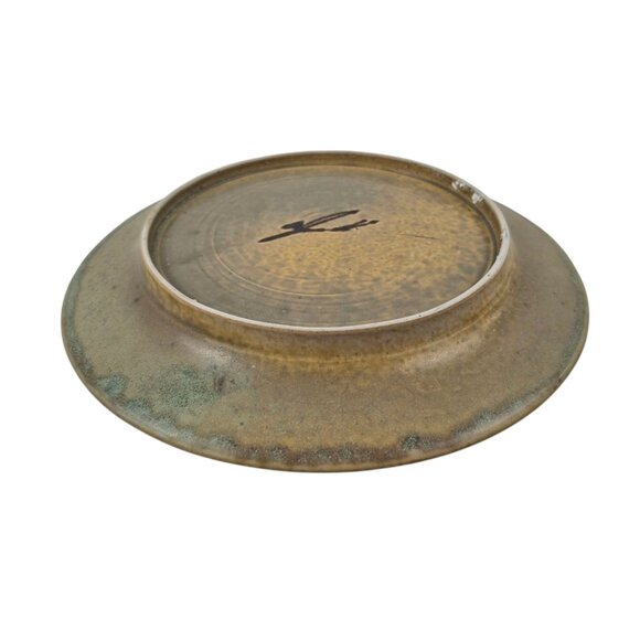 John Shedd Pottery Dinner Plate Green Yellow Art Studio Signed Stoneware - Picture 9 of 10